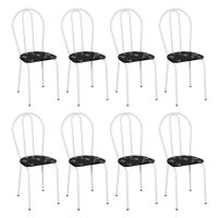Kit 8 Cadeiras de Cozinha Texas Estampado Preto Florido Pés de Ferro Branco - Pallazio