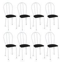 Kit 8 Cadeiras de Cozinha Texas Liso Preto Pés de Ferro Branco - Pallazio