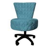 Cadeira Mocho Matelassê Elegância Veludo Azul Turquesa Base Giratória - Pallazio