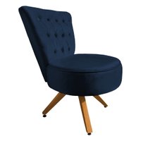 Poltrona Cadeira Decorativa Capitonê Elegância Veludo Azul Marinho Base Giratória Castanho - Pallazio