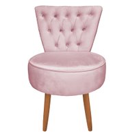 Poltrona Cadeira Decorativa Capitonê Elegância Veludo Rosa Bebê Pés Palito Castanho - Pallazio