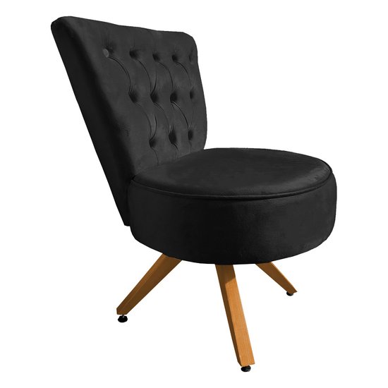 Poltrona Cadeira Decorativa Capitonê Elegância Veludo Preto Base Giratória Castanho - Pallazio