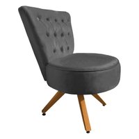 Poltrona Cadeira Decorativa Capitonê Elegância Veludo Grafite Base Giratória Castanho - Pallazio