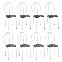 Kit 8 Cadeiras de Cozinha Texas Estampado Listrado Pés de Ferro Branco - Pallazio