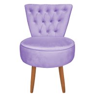 Poltrona Cadeira Decorativa Capitonê Elegância Veludo Lilás Pés Palito Castanho - Pallazio