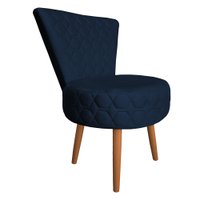 Poltrona Cadeira Decorativa Matelassê Elegância Veludo Azul Marinho Pés Palito Castanho - Pallazio