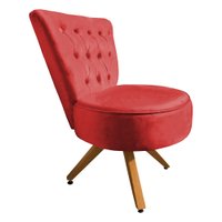 Poltrona Cadeira Decorativa Capitonê Elegância Veludo Vermelho Base Giratória Castanho - Pallazio