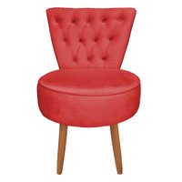 Poltrona Cadeira Decorativa Capitonê Elegância Veludo Vermelho Pés Palito Castanho - Pallazio