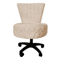 Cadeira Mocho Matelassê Elegância Veludo Bege Base Giratória - Pallazio