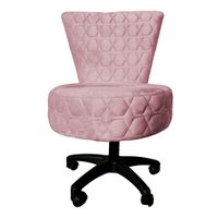 Cadeira Mocho Matelassê Elegância Veludo Rosa Bebê Base Giratória - Pallazio