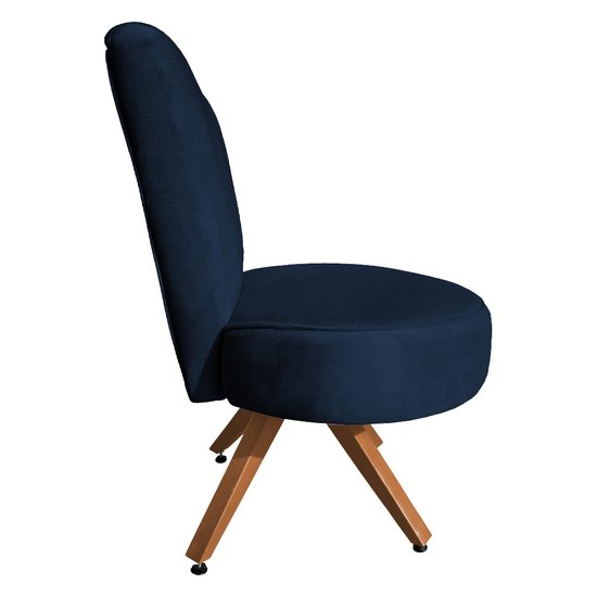 Poltrona Cadeira Decorativa Costurada Elegância Veludo Azul Marinho Base Giratória Castanho - Pallazio