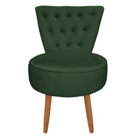 Poltrona Cadeira Decorativa Capitonê Elegância Veludo Verde Pés Palito Castanho - Pallazio