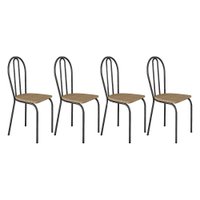 Kit 4 Cadeiras de Cozinha Texas Estampado Rattan Pés de Ferro Cromo Preto - Pallazio