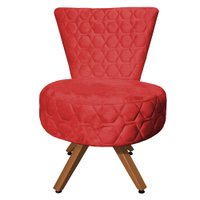 Poltrona Cadeira Decorativa Matelassê Elegância Veludo Vermelho Base Giratória Castanho - Vermelho