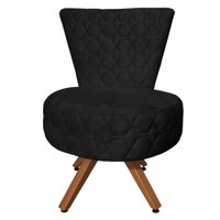 Poltrona Cadeira Decorativa Matelassê Elegância Veludo Preto Base Giratória Castanho - Preto