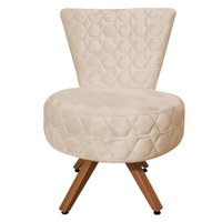 Poltrona Cadeira Decorativa Matelassê Elegância Veludo Bege Base Giratória Castanho - Bege