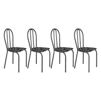 Kit 4 Cadeiras de Cozinha Texas Estampado Preto Florido Pés de Ferro Cromo Preto - Pallazio