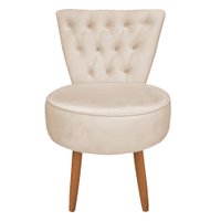 Poltrona Cadeira Decorativa Capitonê Elegância Veludo Bege Pés Palito Castanho - Pallazio