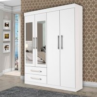 Guarda Roupa Solteiro Madri Branco 4 Portas 2 Gavetas e 2 Espelhos Minastex