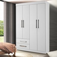 Guarda Roupa Solteiro Madri Branco 4 Portas 2 Gavetas Minastex