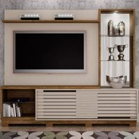 Painel Ravena para Tv até 65 Polegadas 2 Portas 4 Prateleiras Off White/Ipe Valdemóveis