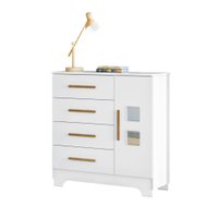 Quarto De Bebê Fly Courino E Branco Com Berço Mini Cama Allegra Cômoda E Guarda Roupa 4 Portas Tigus Baby