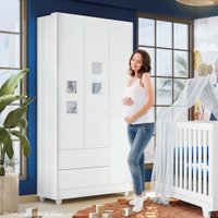 Quarto De Bebê Life Branco Com Berço Life Com Colchão Cômoda Soft E Guarda Roupa 3 Portas Tigus Baby