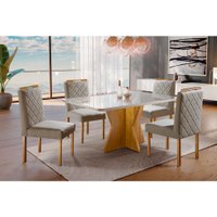Conjunto Sala de Jantar 4 Lugares Mesa e Cadeiras Cristal Linho Móveis Mix