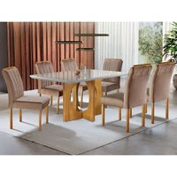 Mesa de Jantar 6 Lugares Cadeiras Juliana em Suede Bege Móveis Mix