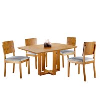Conjunto Sala de Jantar 4 Lugares Vitoria e Madeira Maciça Amendoa Móveis Mix