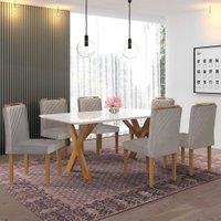 Conjunto Sala de Jantar Munique 6 Cadeiras Imperatriz Veludo Móveis Mundial
