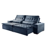 Sofá 3 Lugares Retrátil e Reclinável Elegance 2.30m Veludo Azul Sierra - Móveis Mix