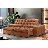 Sofá 3 Lugares Retrátil e Reclinável Orion 2.30m Veludo Terracota Móveis Mix