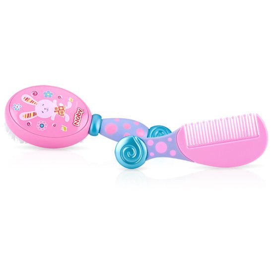 Kit Escova e Pente de Cabelo Bebê Nûby Rosa Cuidados Higiene Infantil Recém Nascido