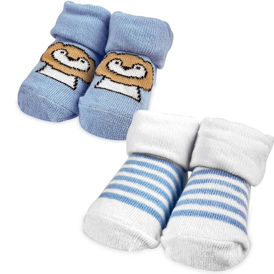 Kit de Meias para Bebê RN Menino Azul 0 a 6m Meinhas Pezinhos Infantil Listrada Leão