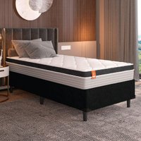 Cama Box Solteiro Colchão Molas Ensacadas Real 88x188x65cm Preto / Cinza- Suporta até 130Kg por Pess