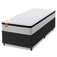 Cama Box Solteiro Colchão Molas Ensacadas Real 88x188x65cm Preto / Cinza- Suporta até 130Kg por Pess