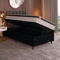 Cama Box Baú Solteiro Colchão Molas Ensacadas Real 88x188x68cm Preto / Cinza - Suporta até 130kg por