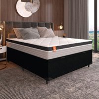 Cama Box Baú Casal Colchão Molas Ensacadas Real 138x188x68cm Preto / Cinza - Suporta até 130Kg por P