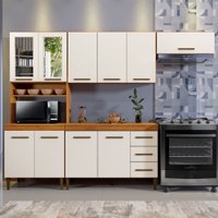 Cozinha Atenas Com Vidro Reflecta 10 Portas 3 Gavetas Naturalle Com Off White