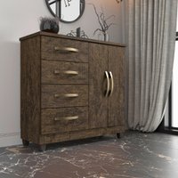 Cômoda 2 Portas 4 Gavetas com Sapateira Dubai Plus Móveis Imop Wengue Naturale