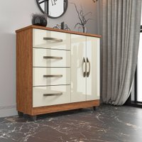 Cômoda 2 Portas 4 Gavetas com Sapateira Dubai Plus Móveis Imop Cinamomo com Off White