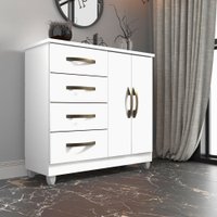 Cômoda 2 Portas 4 Gavetas com Sapateira Dubai Plus Móveis Imop Branco Neve