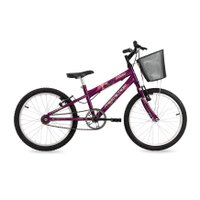 Bicicleta Kiss Aro 20 Free Action com Cesta Violeta Gliter
