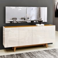 Balcão Buffet Belle 4 portas Mavaular Benetil Off White Com Naturalle