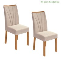 Conjunto 2 Cadeiras Estrutura MDF/MDP Apogeu Móveis Lopas Amêndoa /Linho Rinzai Bege