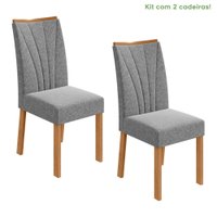 Conjunto 2 Cadeiras Estrutura MDF/MDP Apogeu Móveis Lopas Amêndoa /Linho Cinza