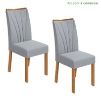 Conjunto 2 Cadeiras Estrutura MDF/MDP Apogeu Móveis Lopas Amêndoa /Linho Cinza Claro