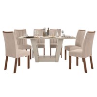 Conjunto Mesa Apogeu 170cm Tampo MDF 6 Cadeiras Apogeu Off /Imbuia /Veludo Creme
