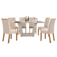 Conjunto Mesa Apogeu 170cm Tampo MDF 6 Cadeiras Apogeu Off /Amendoa/Linho Bege